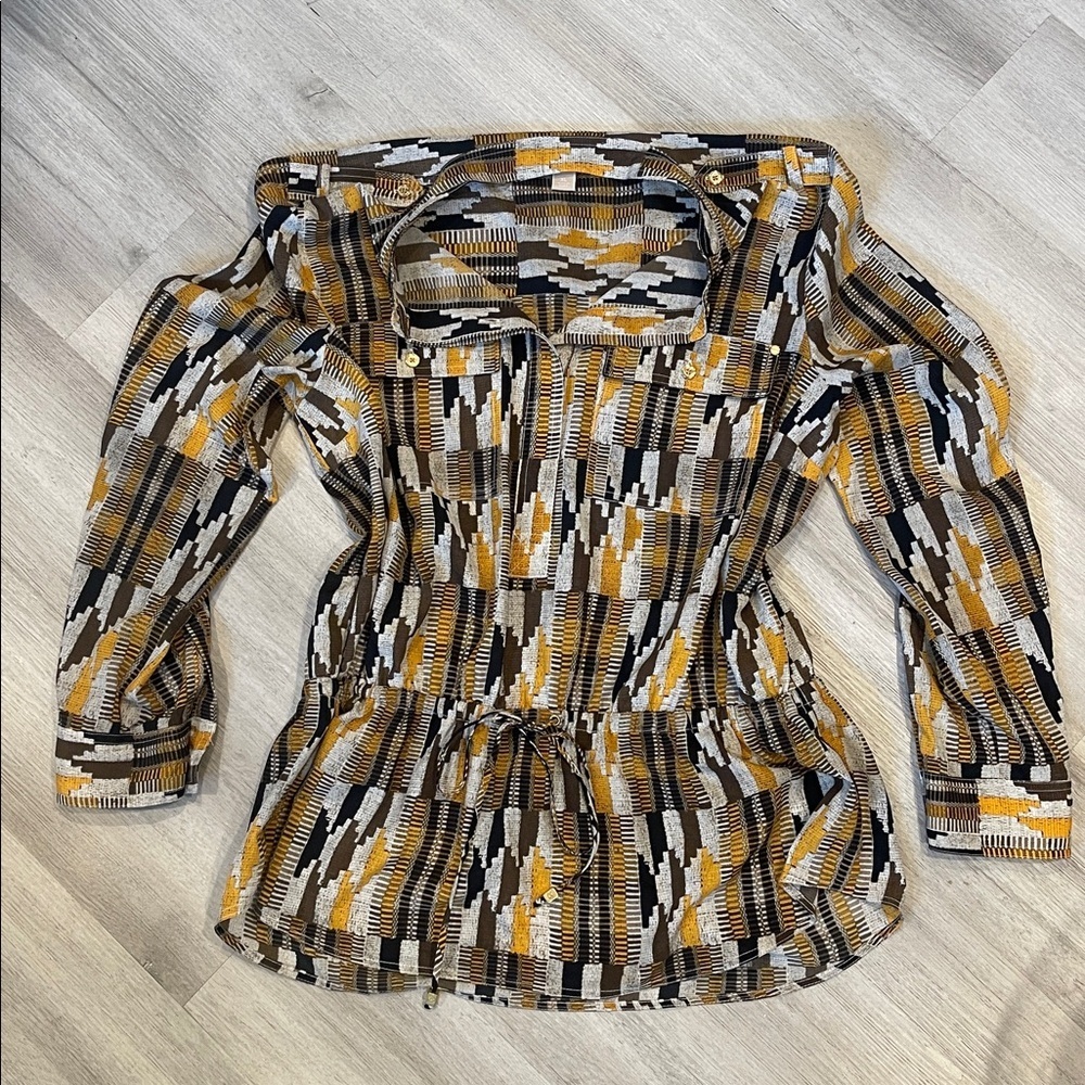 Michael Kors Brown and Yellow Striped Blouse XL